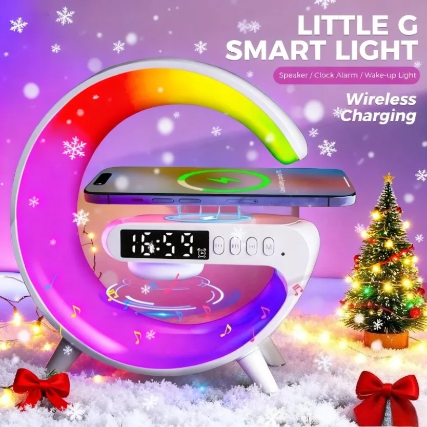 

Беспроводной динамик с зарядным устройством с RGB-подсветкой и будильником, креативный офисный динамик для спальни, общежития, праздничный подарок