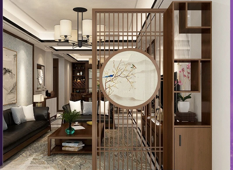 Screen partition Modern simple door entrance cabinet Chinese solid wood grille entry living room wall rack