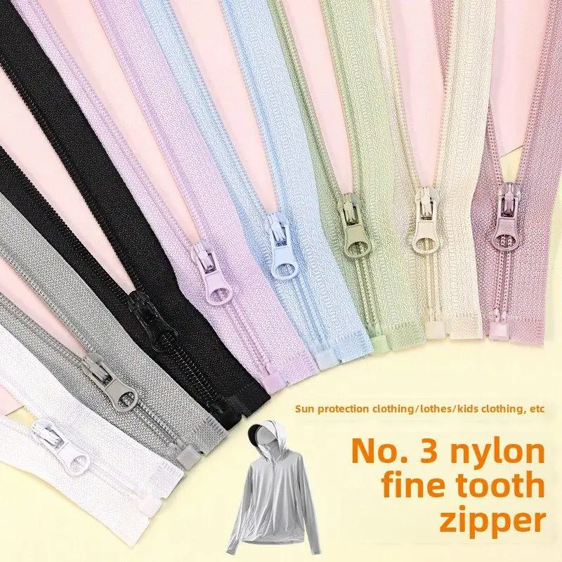 ziper-de-nylon-nº-3-com-dentes-finos-abertura-simples-para-roupas-de-protecao-solar-de-verao-vestuario-esportivo-infantil-e-sacos-de-dormir