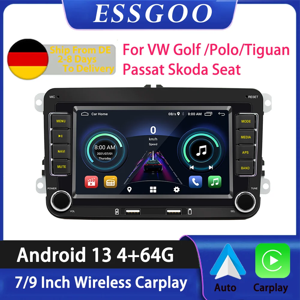 ESSGOO Android 13 Car Radio GPS For VW Volkswagen Skoda Octavia Goolf 5 6 Touran Passat B6 Polo Jetta 2Din Multimedia Player