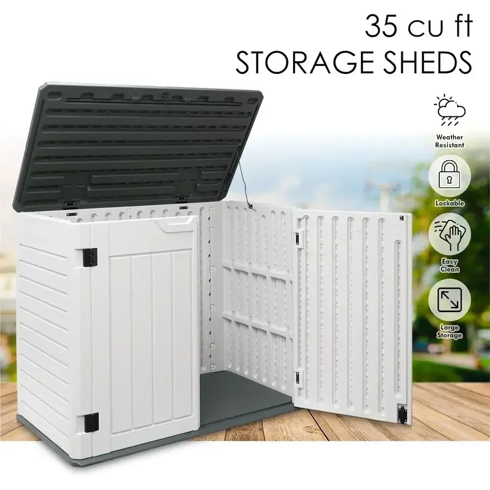 Outdoor Storage Shed, Waterproof Resin Horizontal Box with Lid and Lockable Door, Ideal for Backyard, Garden, Patio, Pool - Bike