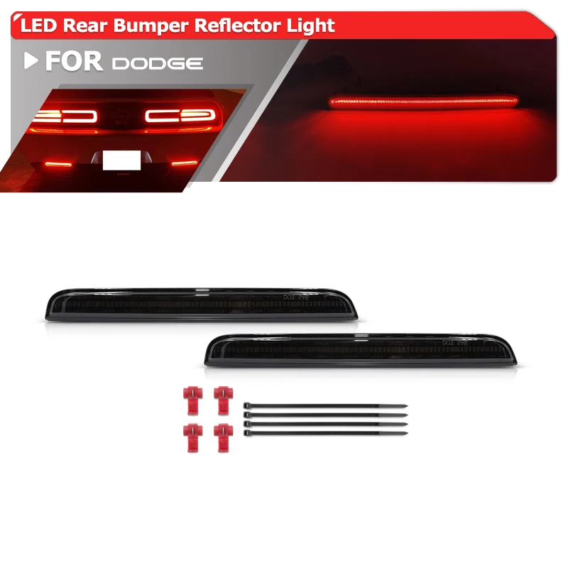 2x Smoked For Dodge Challenger 4th Gen LCI 2015-2021 Rear Red Bumper Reflector Lights Led Tail Brake/Stop Lamps