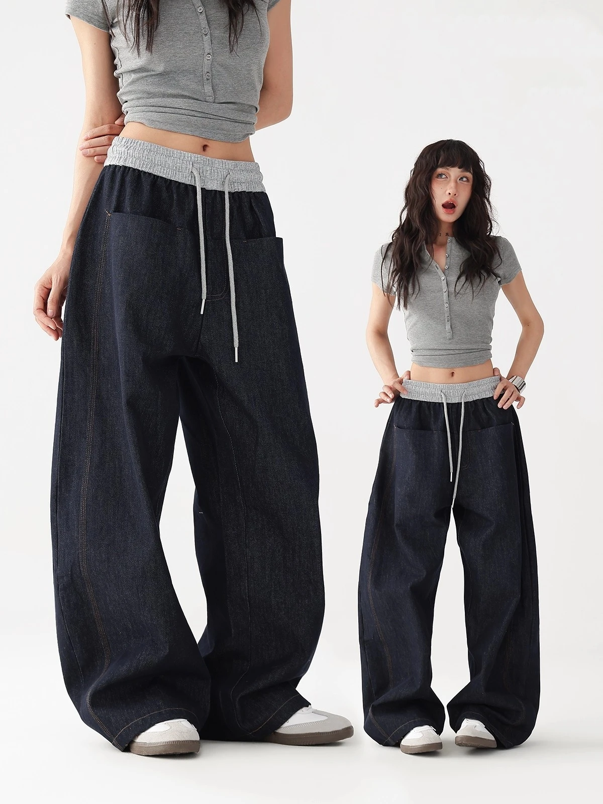 

Американские ретро джинсовые оригинальные цветные ножи с эластичной резинкой на талии, повседневные широкие джинсы, мужские свободные антимикробные джинсы с талией