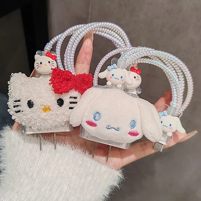 Hellokittys Cinnamoroll Soft Plush Charging Cable Protector Saver Cover per Iphone Cute Charger Cable Cable accessori di ricarica