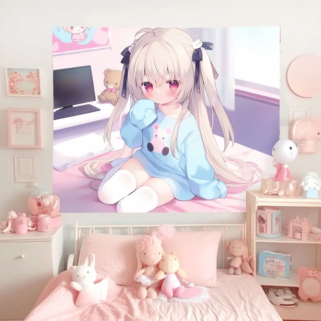 Wandteppich mit Wohnheim-Hintergrund, süßes Mädchen-Hängetuch, Anime-Wandteppich, Schlafzimmer-Live-Stream-Dekorationstuch, Wandteppich zum Aufhängen f
