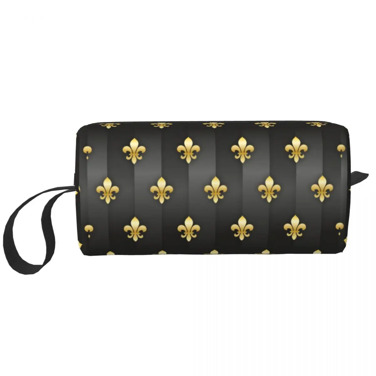 

Fleur De Lis Gray Gold Metallic Toiletry Bag Women Lily Flower Cosmetic Makeup Organizer Ladies Beauty Storage Dopp Kit Box Case