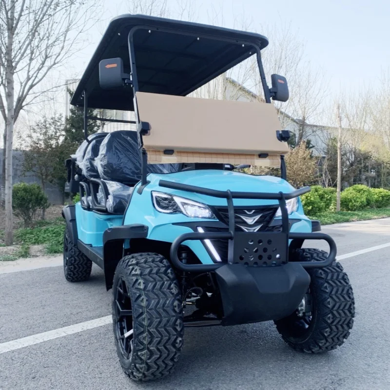 

CE Certified Lithium Battery Golf Cart Street Legal 6-Seater Electric Golf Cart Black Upholstered Seat Off-Road Tires Bumper