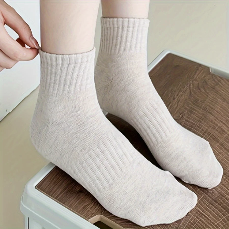 6/12 Paar einfarbige Söckchen für Damen, modisch, elastisch, gestreift, weich, bequem, atmungsaktiv, Stoff, ganzjährig, lässige Socken – Detail 2