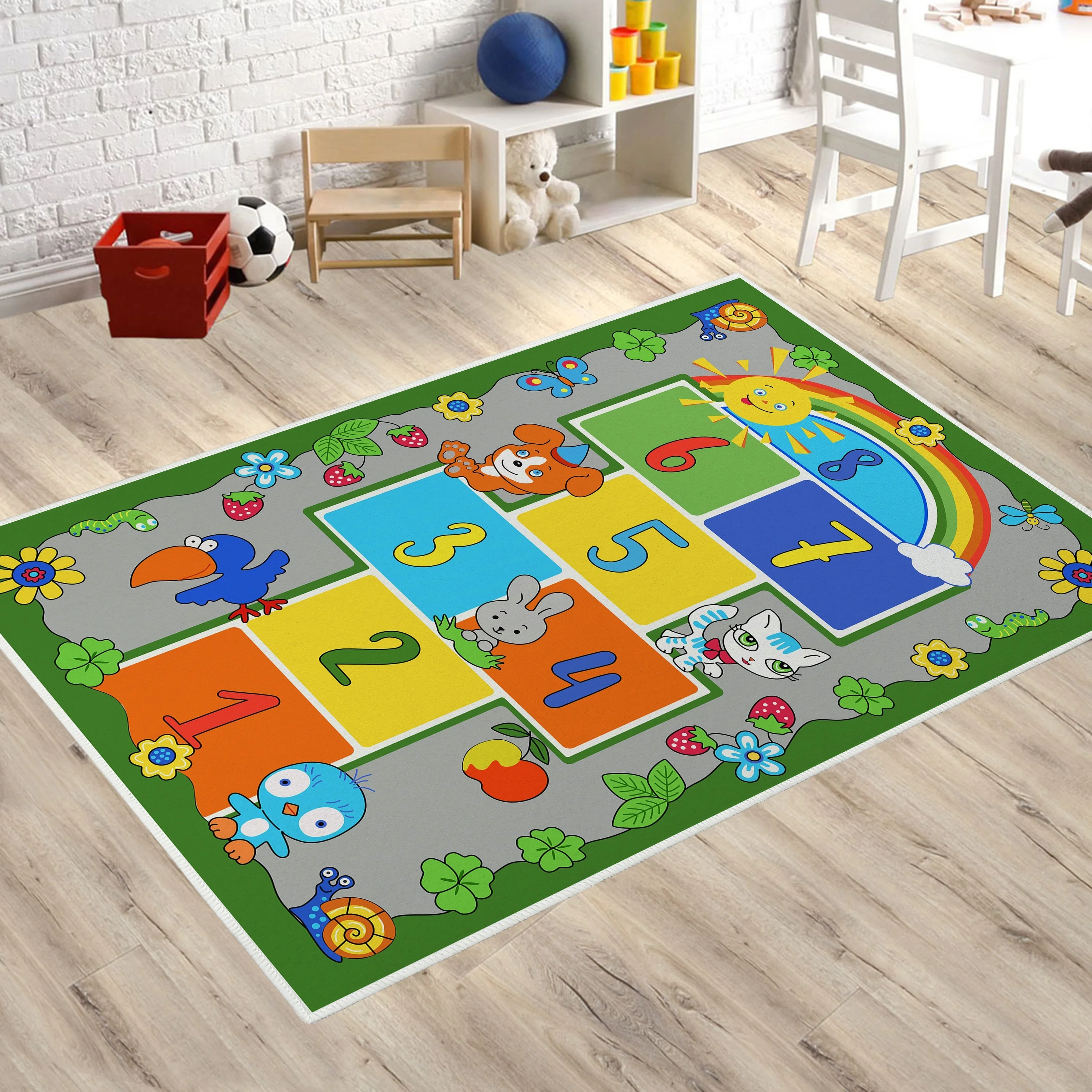 Cartoon Area Rug Jumping Plaid Printing Nursery Room Decoration Carpet Crawling Mat Bedroom Bedside Floor Mat Baby Room Decor