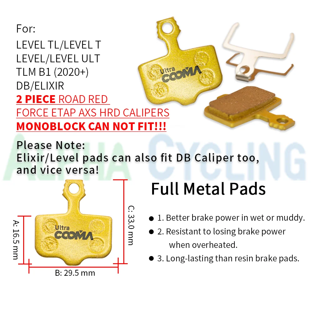 4 Pairs Full Metal Bicycle Disc Brake Pads for SRAM LEVEL RED FORCE ETAP AXS HRD, Elixir R, CR, CR Mag, X.0, XX, Ultra