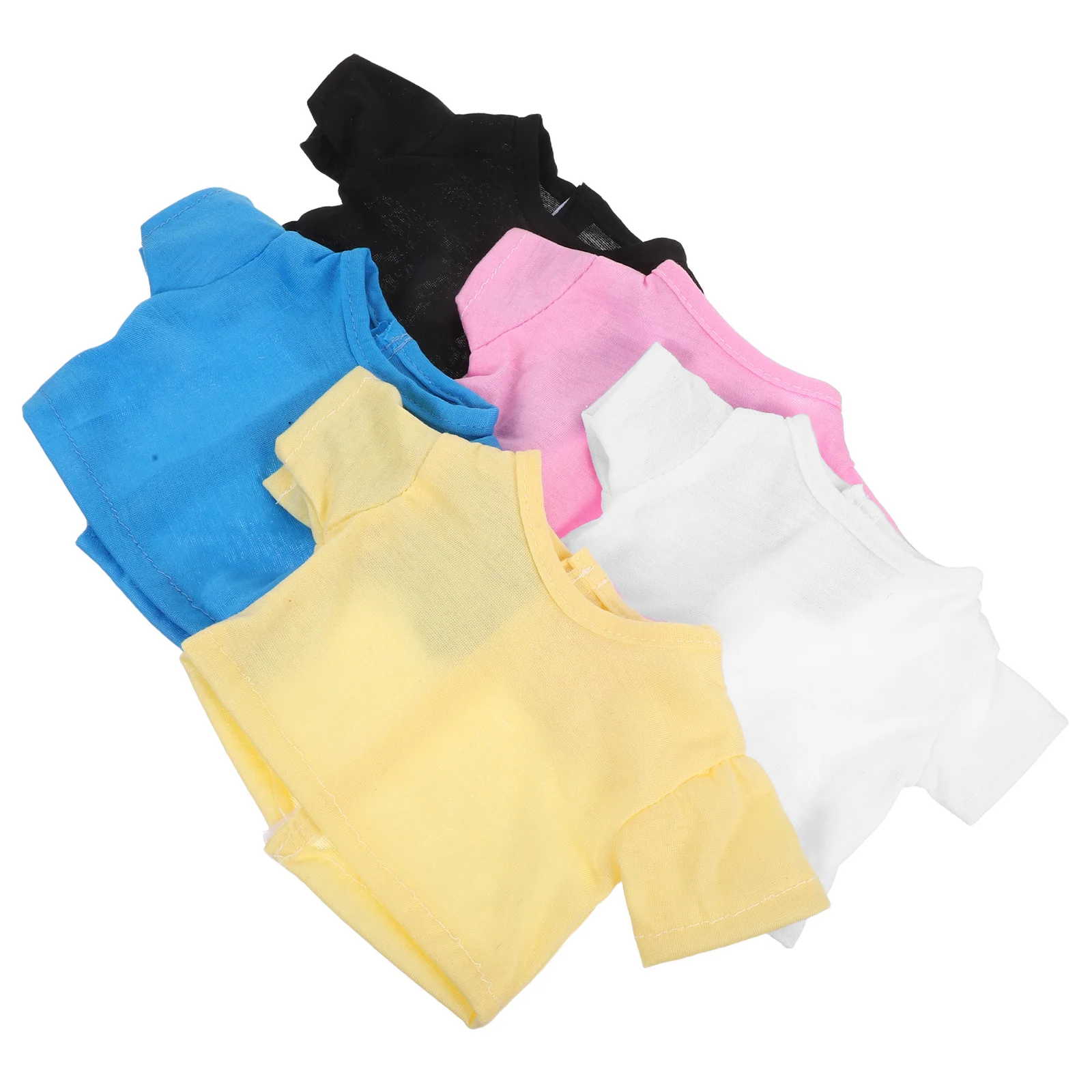 

5Pcs Bear T-Shirts Solid Color Short Sleeve Clothes Fit 18 Inch Puppets Stylish Soft Fabric Stuffed Animal Shirts