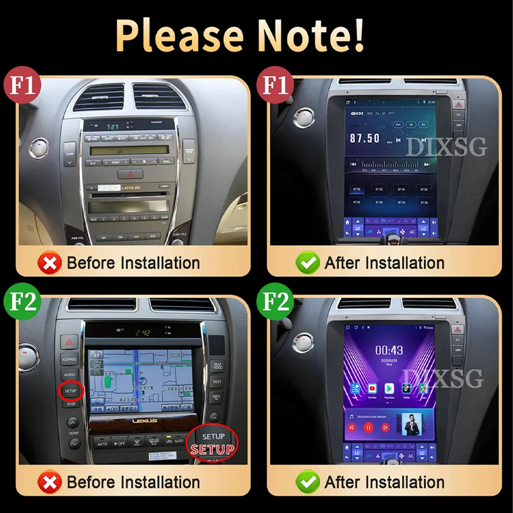 Android 15 12.1” Tesla Screen For Lexus ES ES240 ES350 ES300 2006-2012 Car Radio Multimedia Player Wireless Carplay BT WIFI GPS