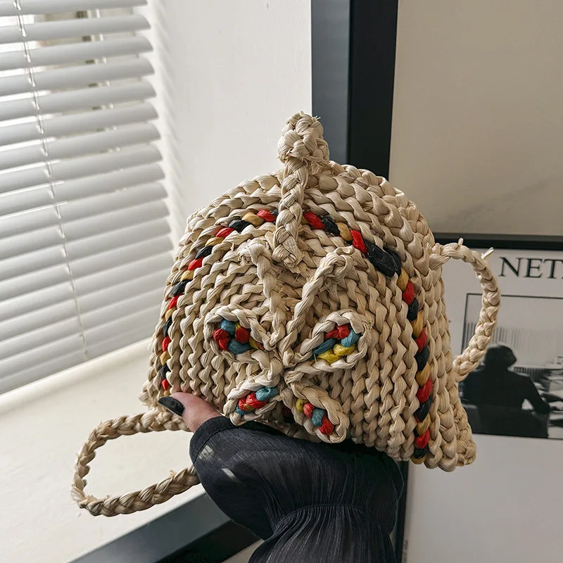 Fashion Colorful Straw Design Women's Shoulder Bags Casual Lightweight Ladies Crossbody Shell Bag Portable Female Phone Handbags
