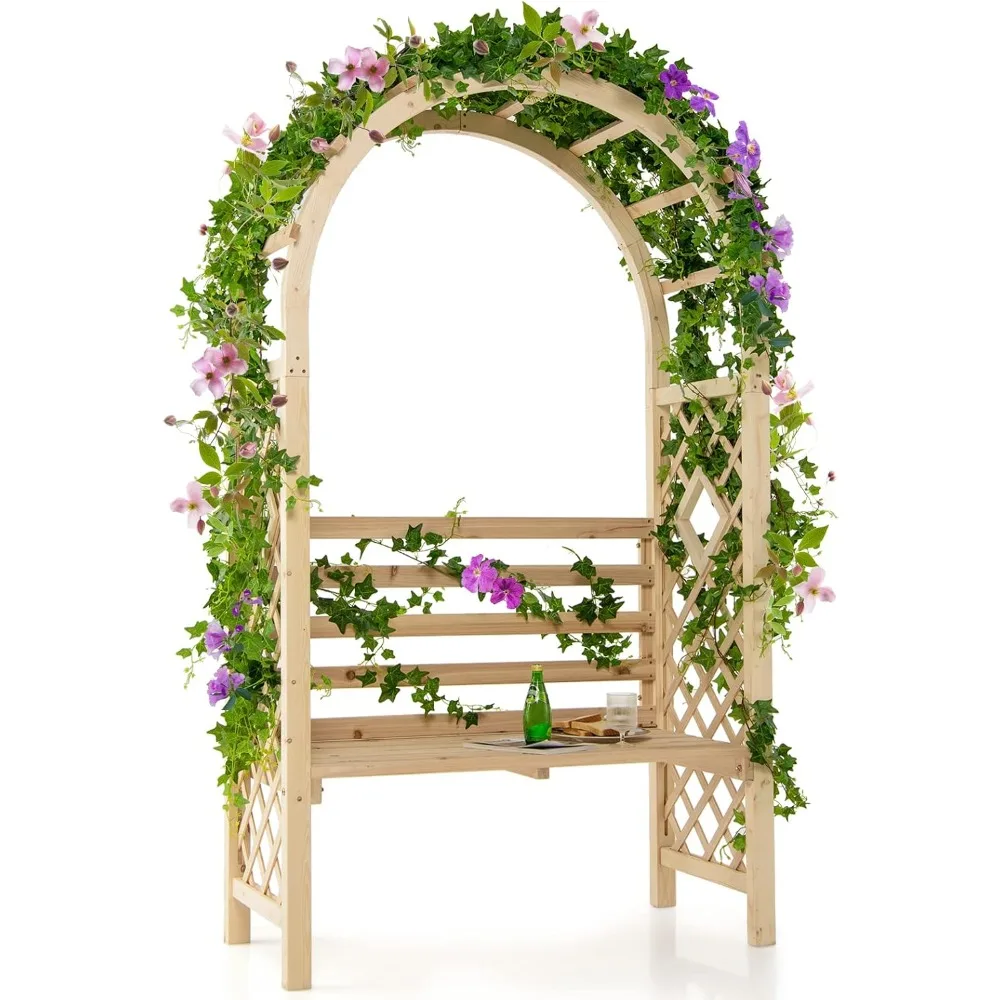 

81.5 Inch Wooden Arch with 2 Person Bench, Garden Arbor with Trellis for Climbing Plants, Fir Wood Outdoor Decoration Garden Ar