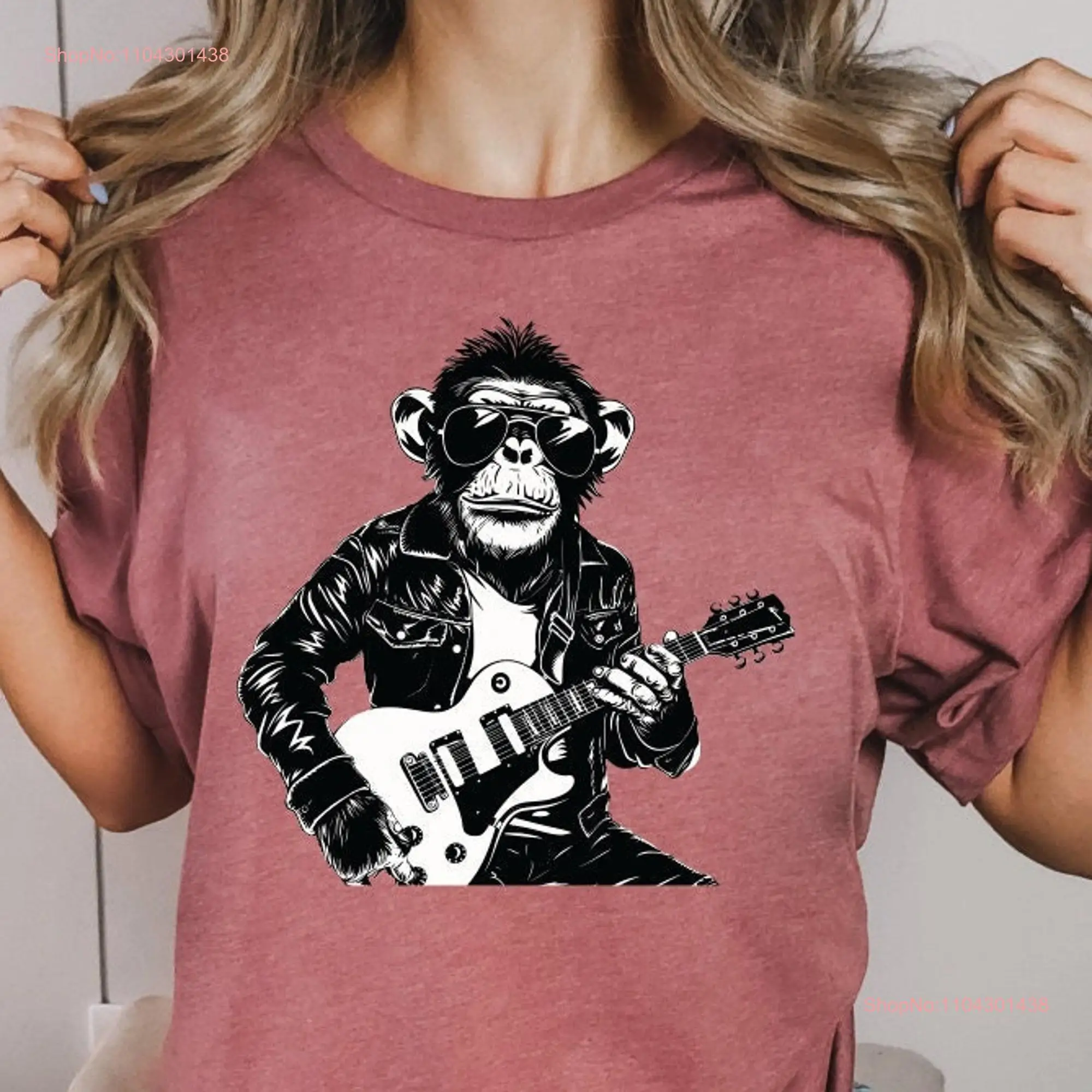 Monkey T Shirt Funny Guitar Music Lover Player s and Animal Fans long or short sleeves