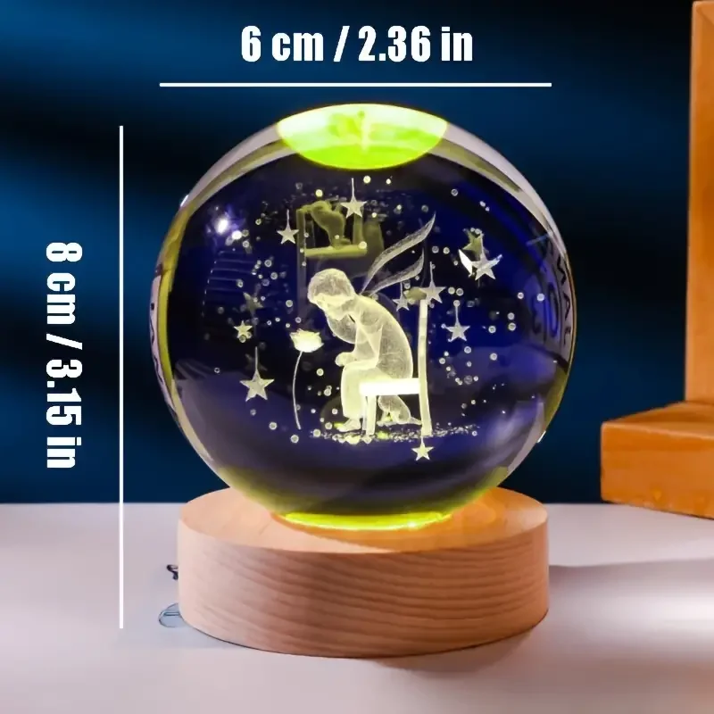 1 pc 3D crystal ball with colorful wood base, suitable for study and decoration, ideal for graduation birthday gifts