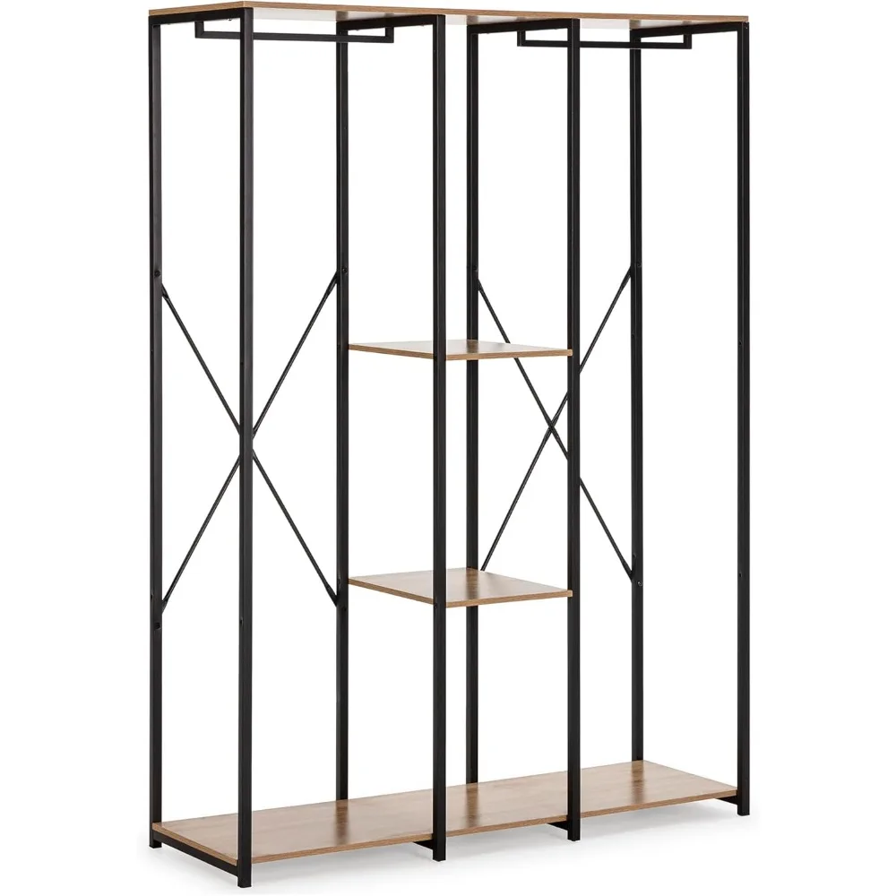 Armario vestidor Jana 3 estantes 2 Barras, Color Owl/Negro, 120 cm (Ancho) 40,4 cm (Profundo) 167 cm (Altura)