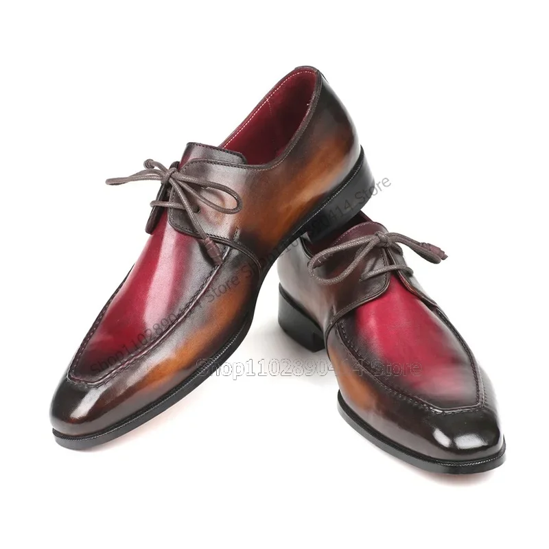 Gemischte Farbverlauf Nähen Karree Männer Derby Schuhe Fashion Lace Up Männer Schuhe Luxus Handgemachte Party Bankett Männer Kleid Schuhe