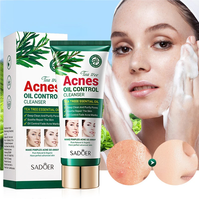 SADOER Tea Tree-limpiador Facial para eliminar el acné, hidratante, antiacné, limpieza profunda, espuma de lavado Facial, cuidado de la piel