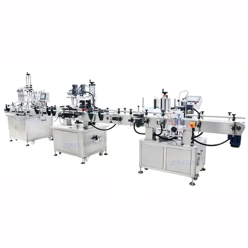 ZONESUN Linea di produzione automatica Succo di olio Miele Bottiglia rotonda in plastica Vite liquida Riempimento Tappatura Etichettatrice ZS-FAL180P4