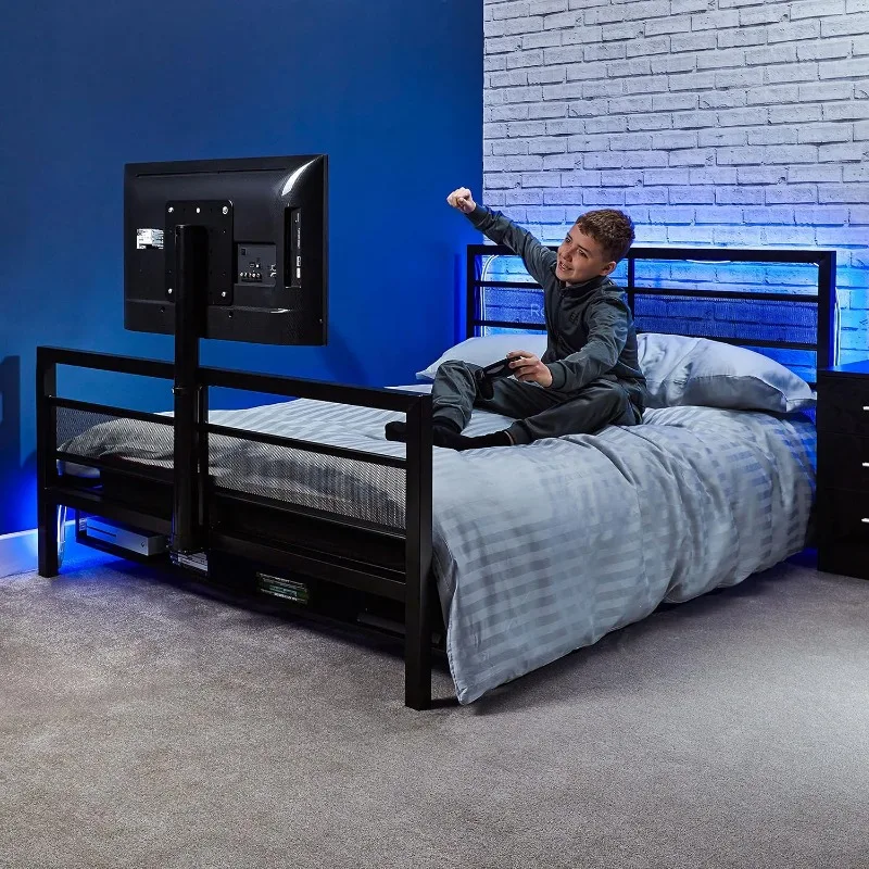 

Full Size Gaming Bed, Rotating TV Mount with Vented Console Storage, Metal Mesh Frame with Slats, Amazon Exclusive, Black