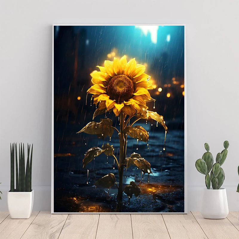 Flowers After Rain Posters Rose Sunflower Tulip Daffodil Prints Canvas Printing Wall Art Picture for Living Room Home Decor Gift