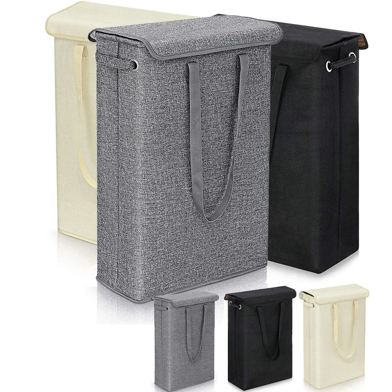 45L Slimline Laundry Hamper with Lid, Family Bathroom Life Clothes Pants Storage Dirty Clothes Basket Folding Laundry Basket