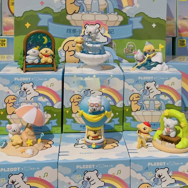 Maltês diário de viagem série caixa cega caixa surpresa linha cão anime figuras ação bonito boneca mesa coletar modelo ornamento presente