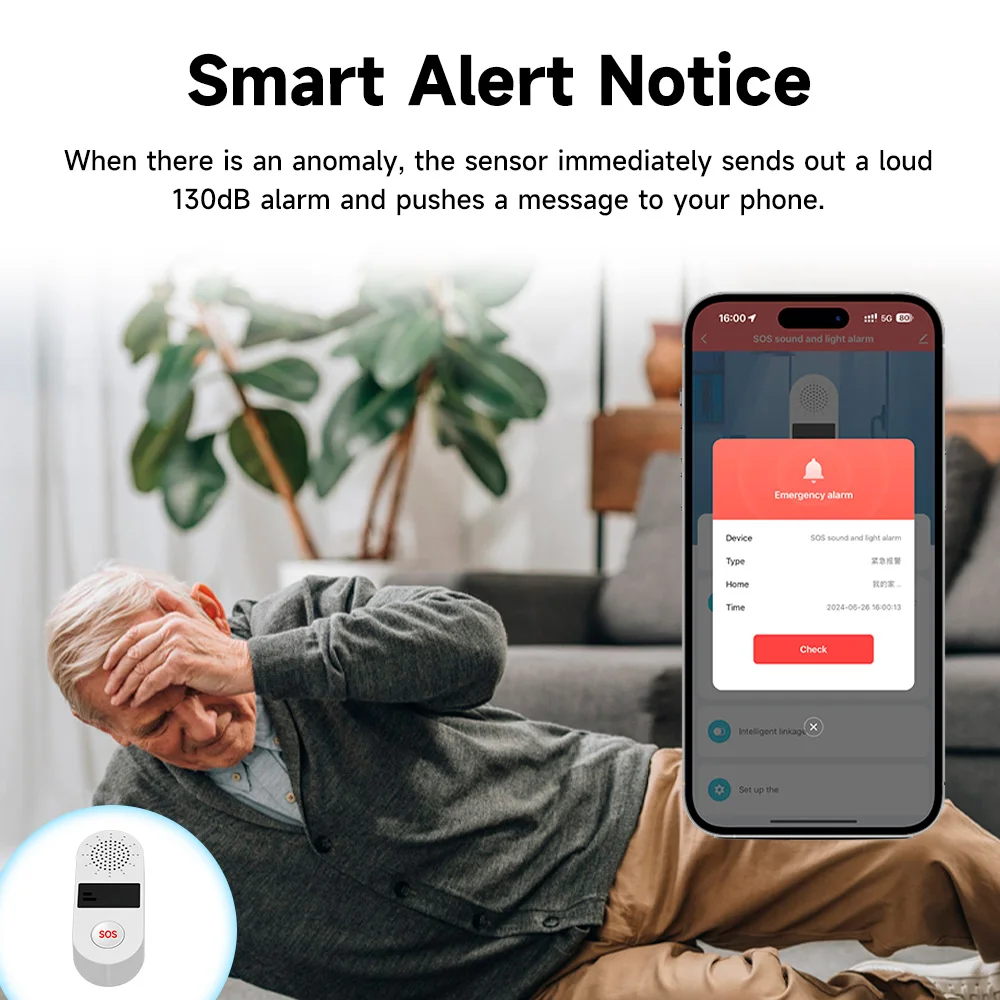 Tuya WiFi SOS Panic Button 130dB Sound Light Alarm Smart Life APP Emergency Alert Home Security Elder Care Sensor