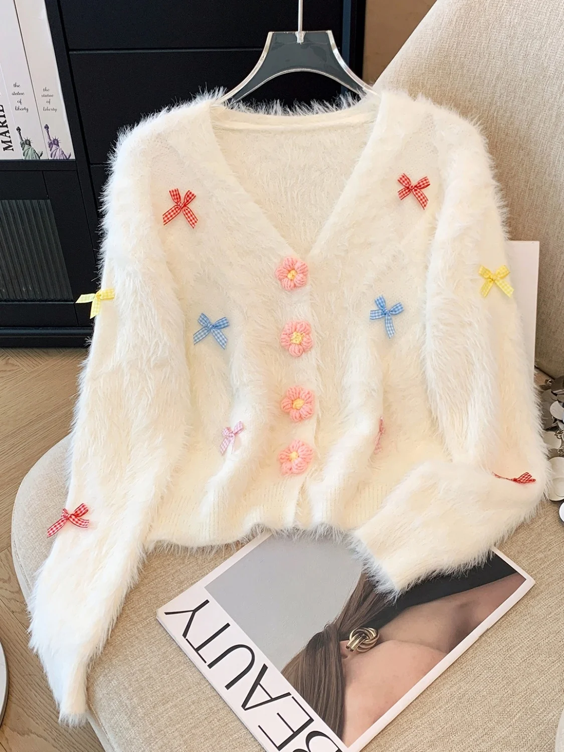 

Women's V-Ne Knot Camere Sweater Coat Long Sve ort Sle Autumn Winter New Outerwear Korean Loose Fit Knitted