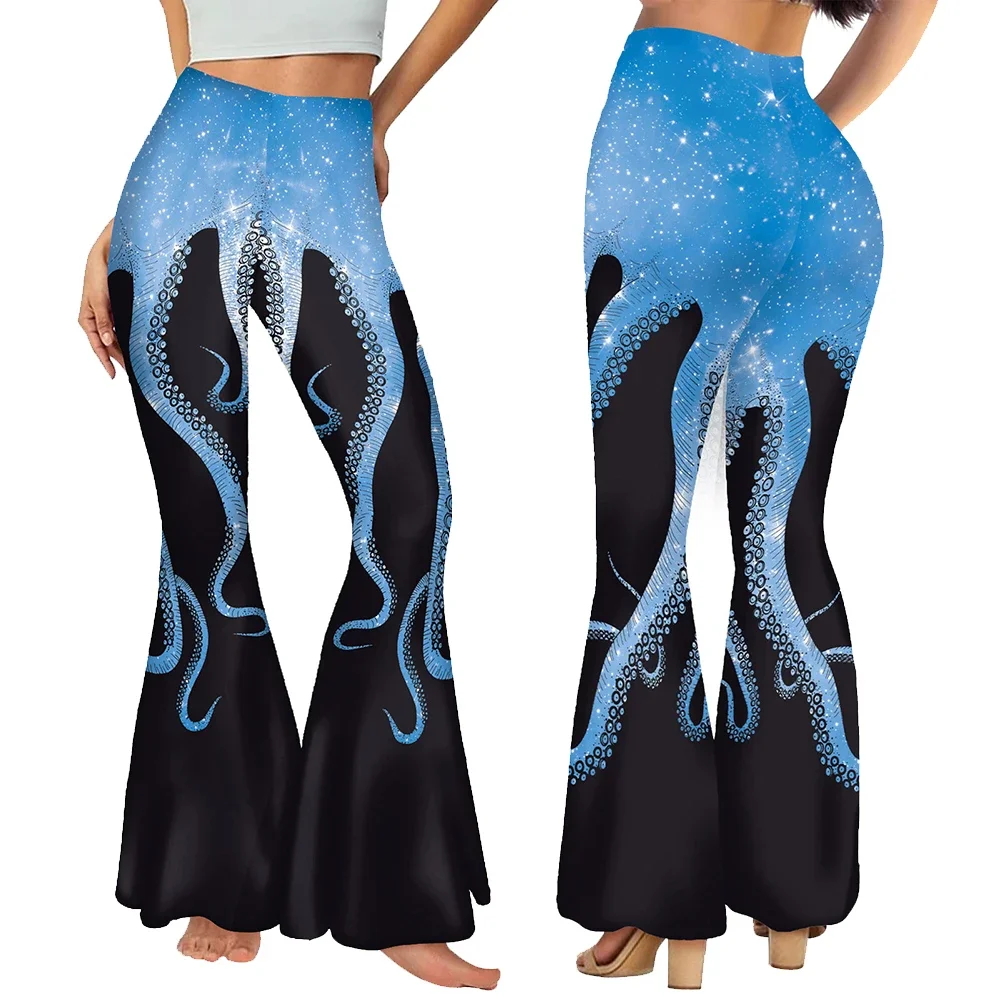

Elegance Flared Pants Women Cosplay Costumes 3D Printing Leggings Lady Halloween Party Funny High Waist Long Trousers