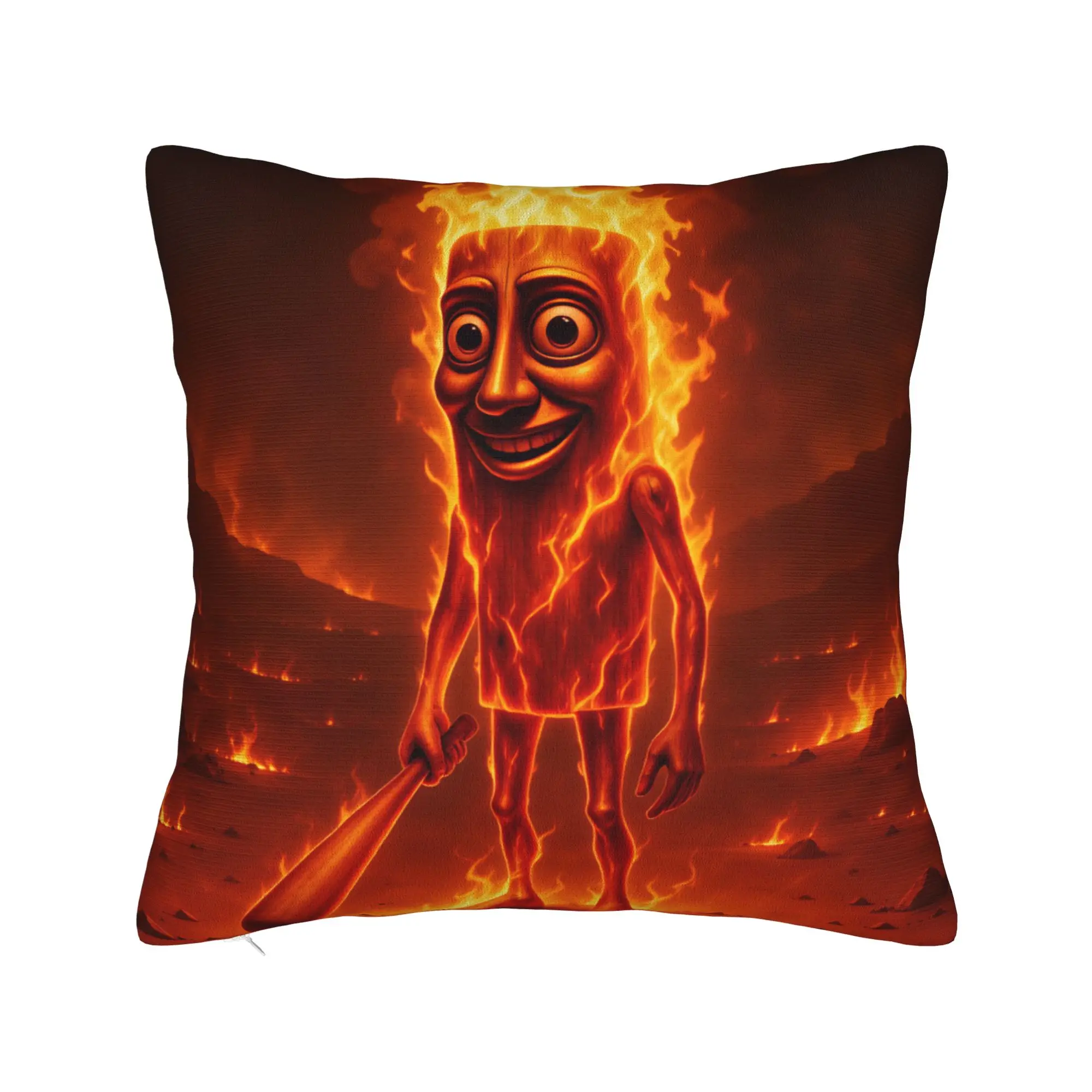 Tung Tung Sahur Burning Fire Meme Pillow Case  Soft Pillow Cover Funny Cushion Cover For Living Room Chair