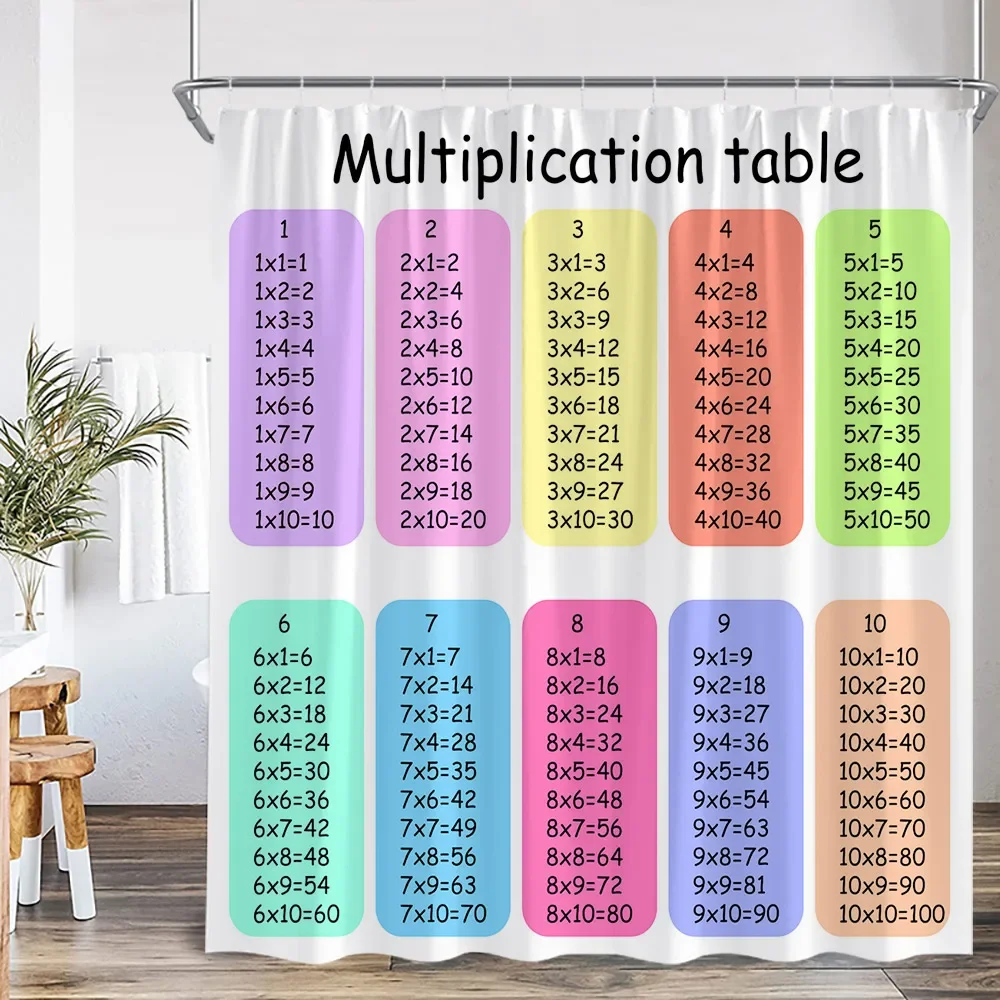 Mutiplication Table Shower Curtain Math Education Study Theme Home Decor for Bathroom Polyester Fabric Bath Curtain with Hook