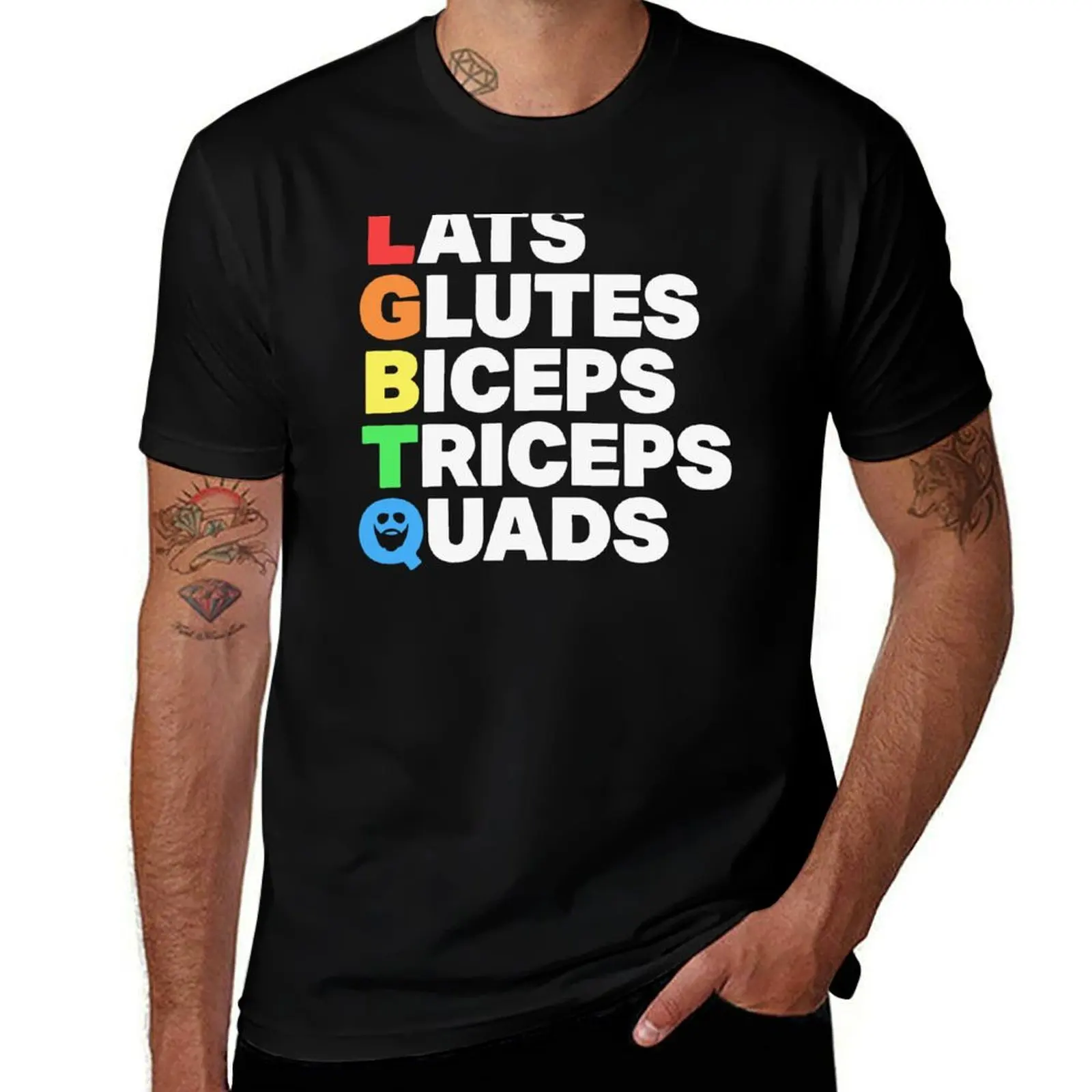 Camiseta LGBTQ de Algodón de Diseño para Hombre con Estampado de Glúteos, Bíceps, Tríceps y Cuádriceps