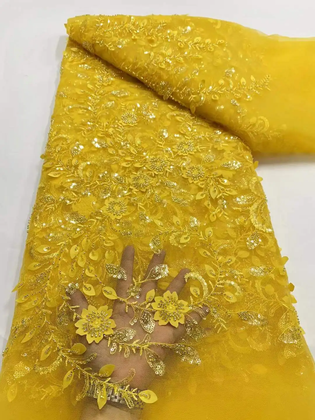 NigWin-Dentelle Africaine Perlée Brodée Française Haut de Gamme, Tulle avec Tissu à Paillettes pour Robe de Mariée, Ug 55YN, 2023