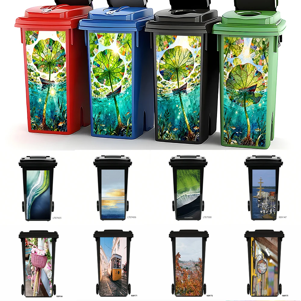 Galaxy Cruise Ship Trash Can Sticker, Cosmic Night Sky Design Waterproof Removable Outdoor Garbage Bin Decor