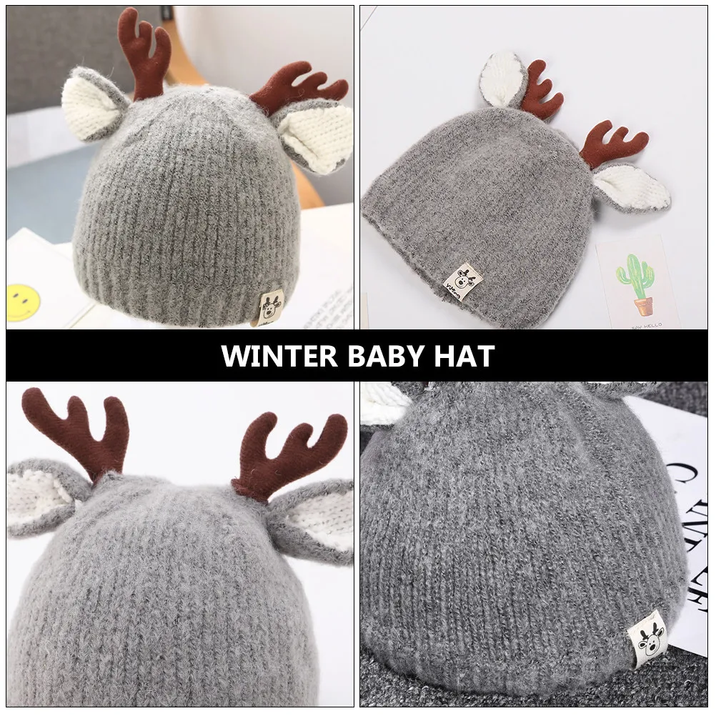 

1Pcs Kids Antler Hat Winter Knitted Baby Warm Woolen Hats Soft Breathable Lovely Outdoor Cold Season Winter Baby Hat