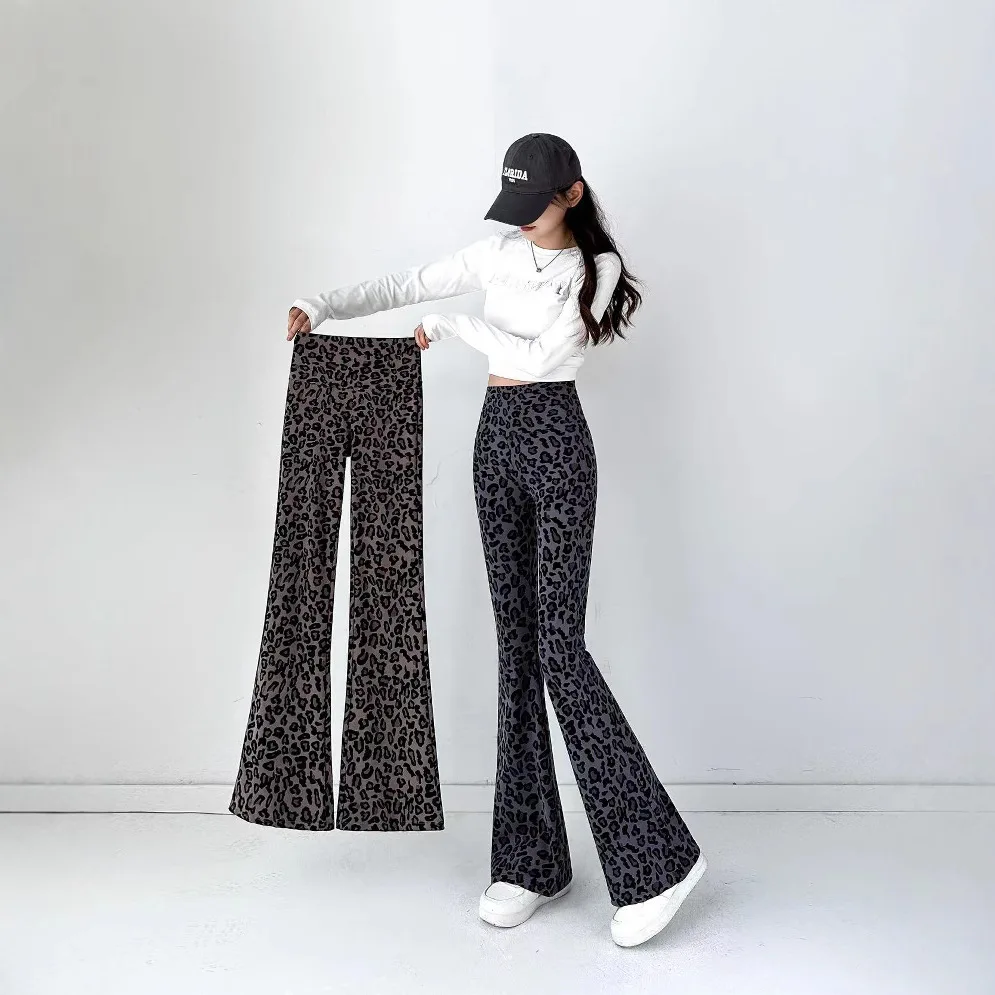 2025 Leopard Print Flared Pants Micro-pull Pants High Waist Women's Pants