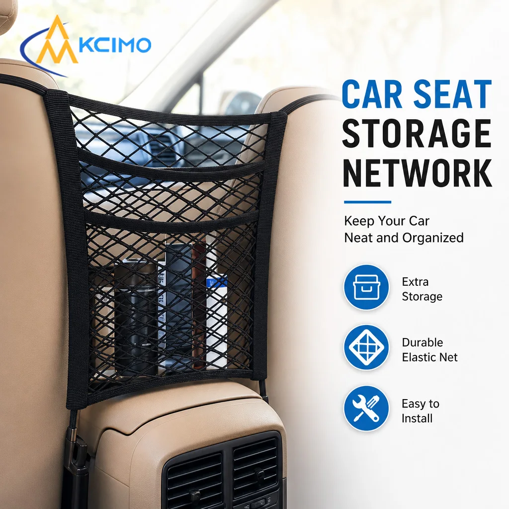 Kcimo 2 In 1 Car Seat Divider & Storage Net Bag Stretchable Elastic Mesh Pocket Between Front Seats Pet Barrier & Stuff Holder
