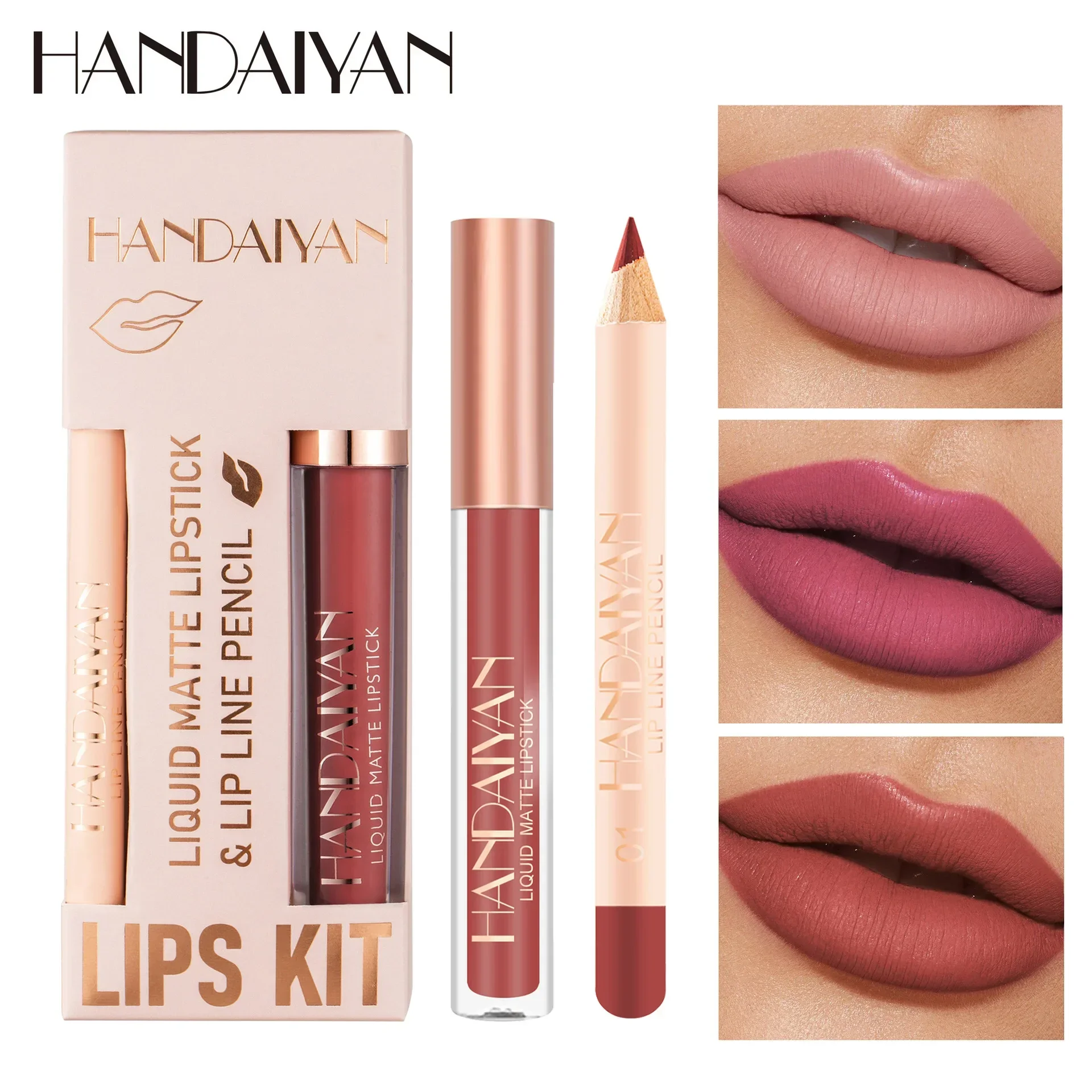 ผู้หญิง 2-in-1 Liquid ลิปสติกชุด Lip Liner กันน้ําเกาหลีแต่งหน้า Matte FINISH Non-Stick CUP ชุดเครื่องสําอาง