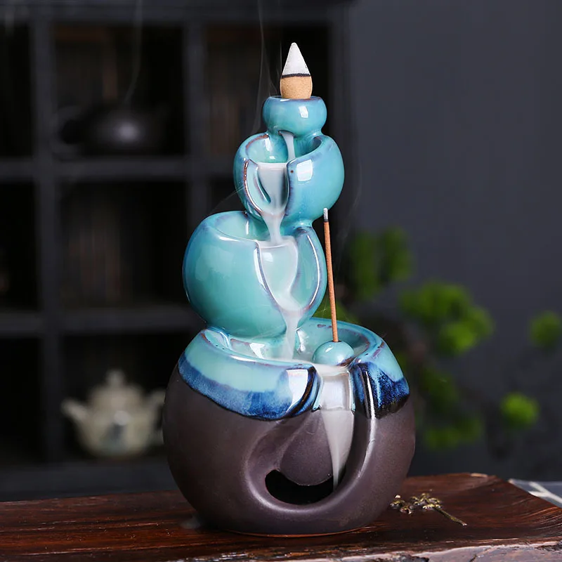 

Ceramic Backflow Burner Home Decor Incense Holder Creative Kiln Change Blue Left and Right Fortune Universe Planet Backf
