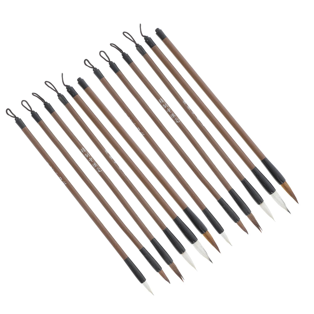 

12 Pcs Calligraphy Brushes Various Sizes Essential Tools Practice Japanese Pens Wooden Chinese Drawing Painting Durable