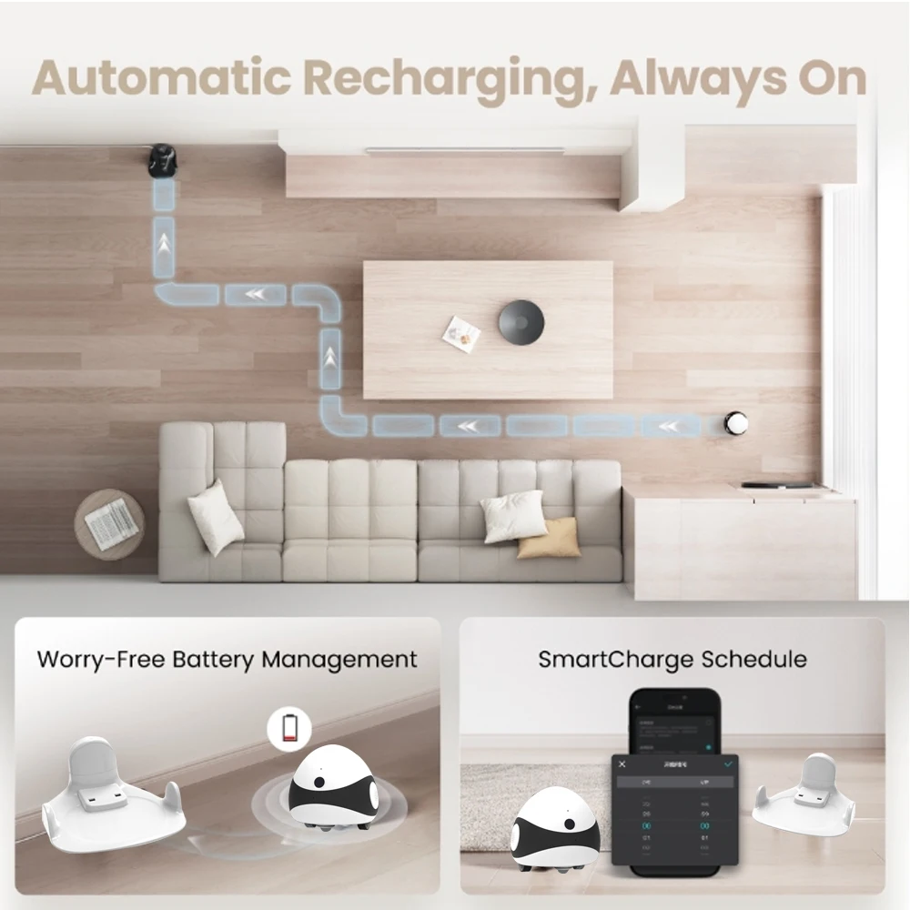 Auto Recharge AI Smart Walkable 1080P HD Interactive Pet Cameras & Monitors with Night Vision Wi-Fi Connection and Storage Card