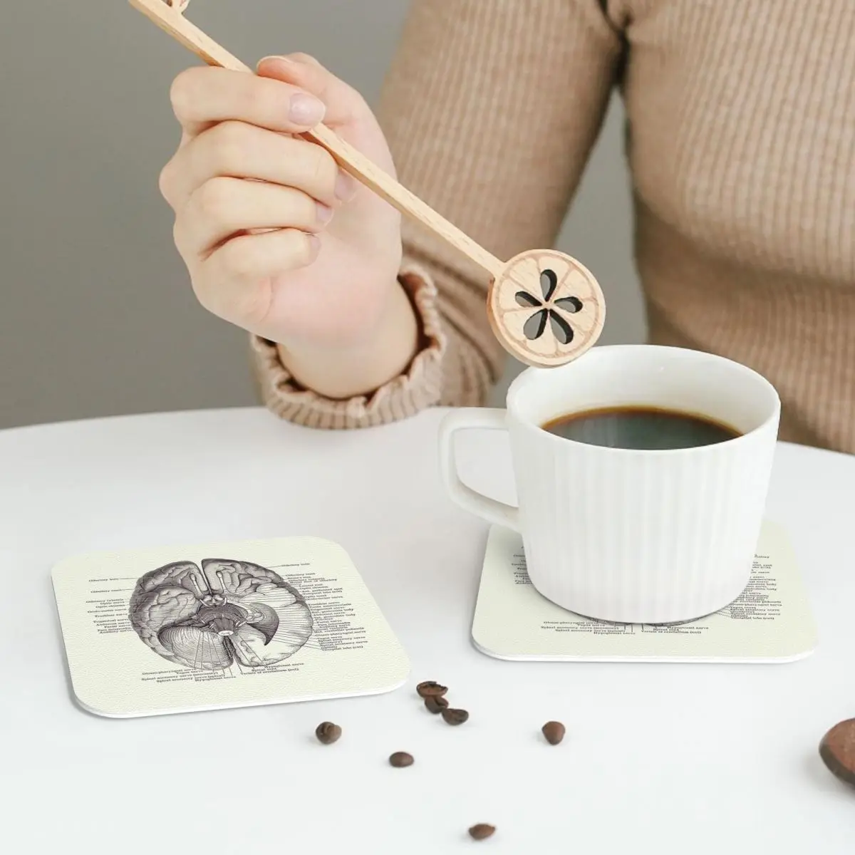 Brain Nervous System Diagram Vintage Anatomy Coasters PVC Leather Placemats Insulation Coffee Mats for Home Dining Pads Set of 6