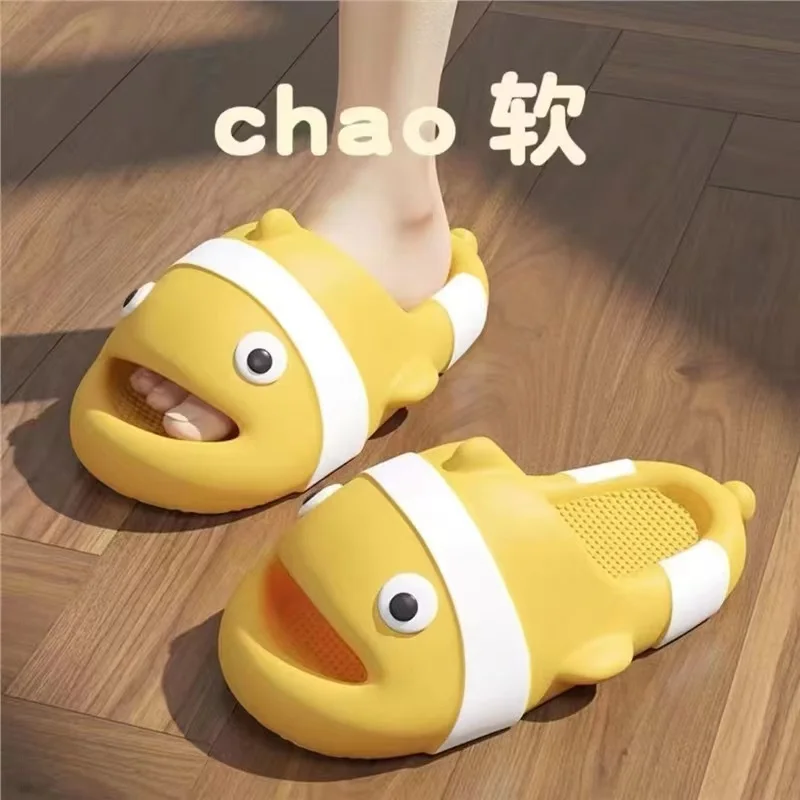 Funny Shoes Women Summer Home Bathroom Anti-Skid Couple Thick Soled Cute Little Fish Sandal Outdoor Man Beach Cartoon Slippers