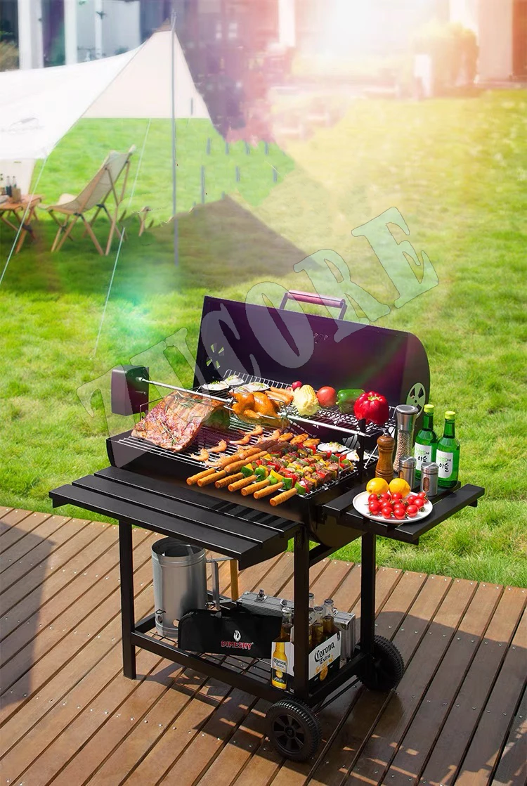 Parrilla de barbacoa doméstica, horno al aire libre de carbón, carrito de barbacoa, Control de temperatura, altura ajustable, herramienta de fiesta familiar