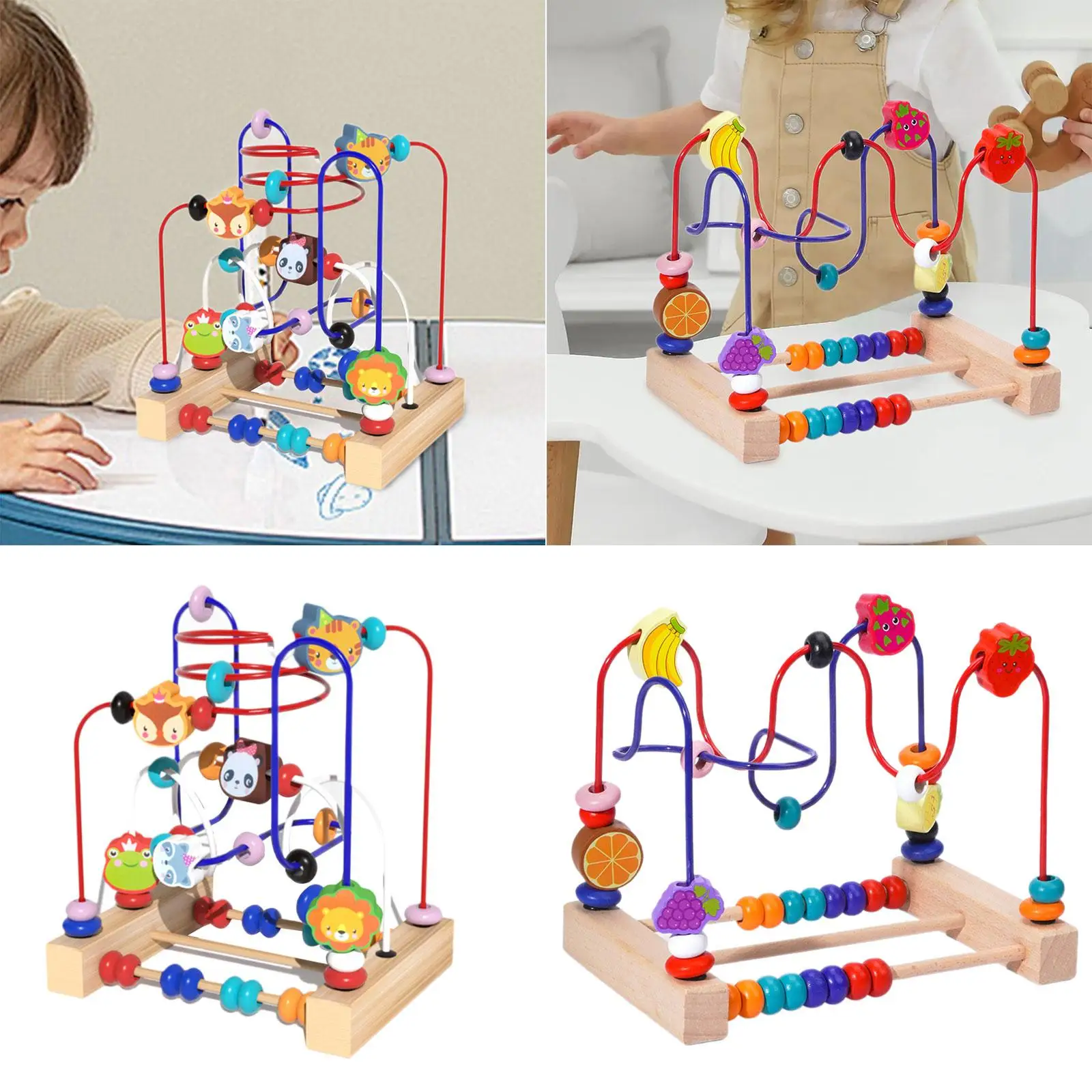 Wooden Bead Maze Toy Wooden Colorful Roller Coaster for Baby New Year Gift