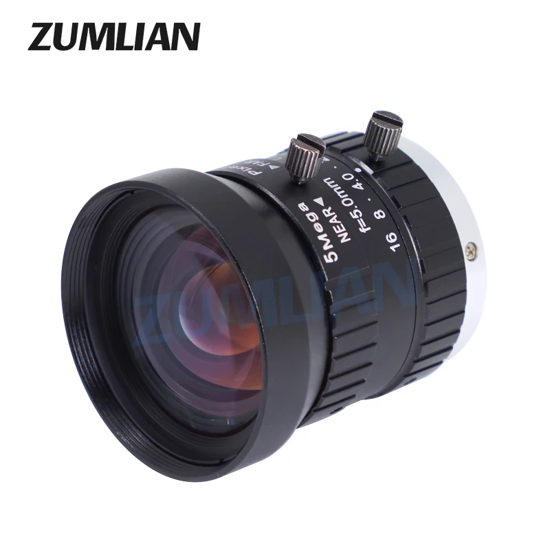ZUMLIAN 5mm Wide-Angle Lens 5MP 1/1.7 Inch for IMX226/IMX178 Sensor Camera F1.6 Manual Iris C Mount FA Lens Machine Vision