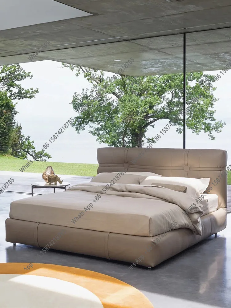 

J Bed Italian Minimalist Imported Cotton And Linen Fabric Leather Bed Designer Master Bedroom 1.8m Double Carrier Bed Minimalist