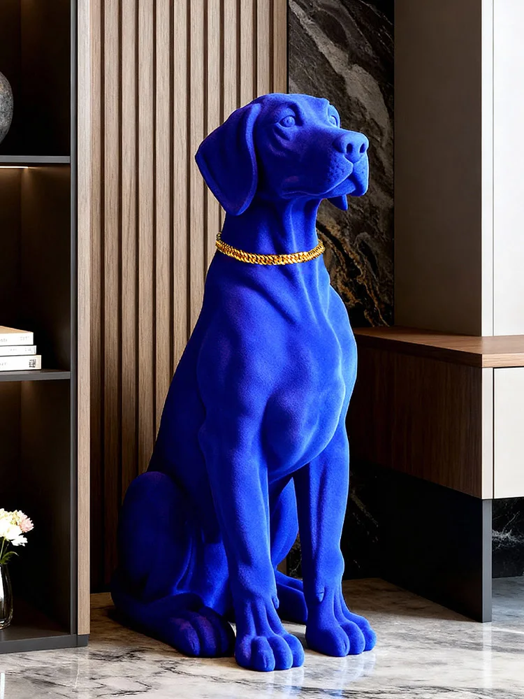 Home Decor 70CM Flocking Dog Statue Large Floor Decor Living Room Sofa Decorative Lucky Sculpture Art Ornament Housewarming Gift